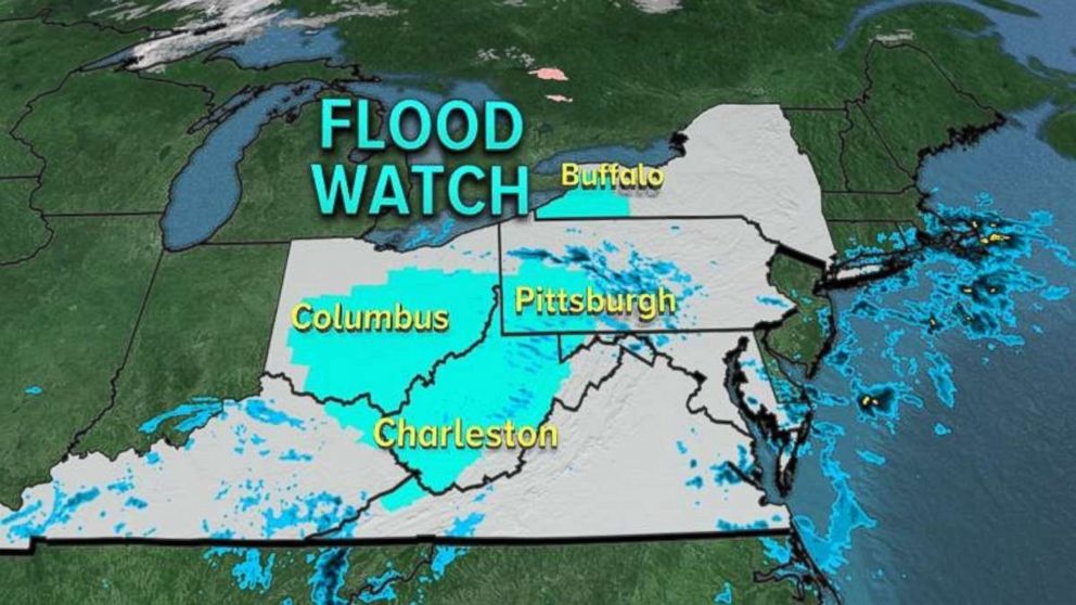 A flood watch has been issued for six states from Kentucky to New York.