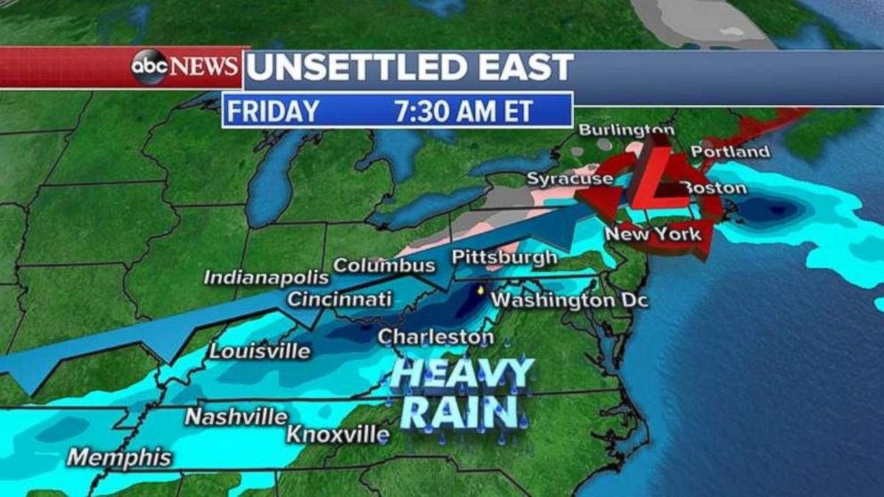 Tonight and tomorrow morning, heavy rain is expected from Tennessee to Maine.