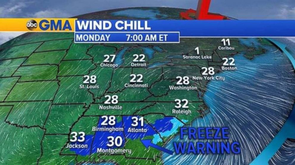 PHOTO: Cold air and damaging, gusty winds moved across the Midwest and Northeast on Monday. 