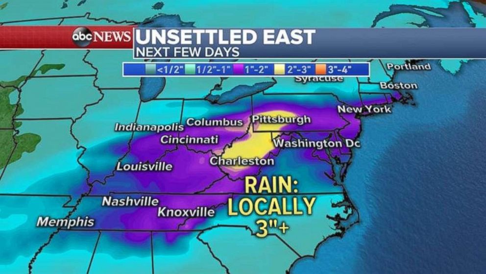 Parts of Appalachia and the Northeast may see heavy rainfall in the coming days.