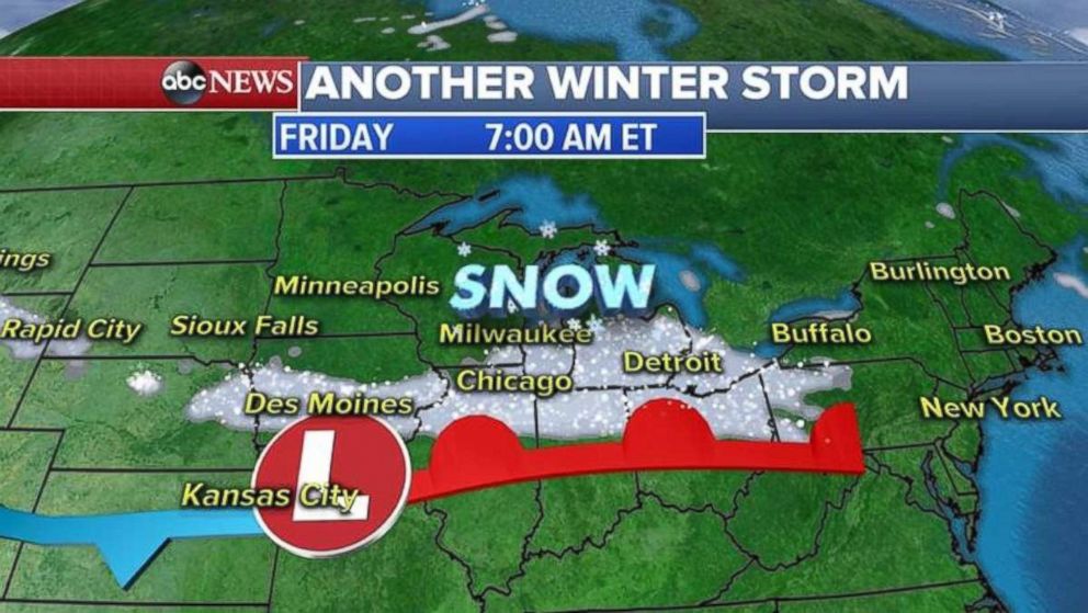 Another winter storm is expected to sweep through the Midwest and into the Northeast to close out the week.