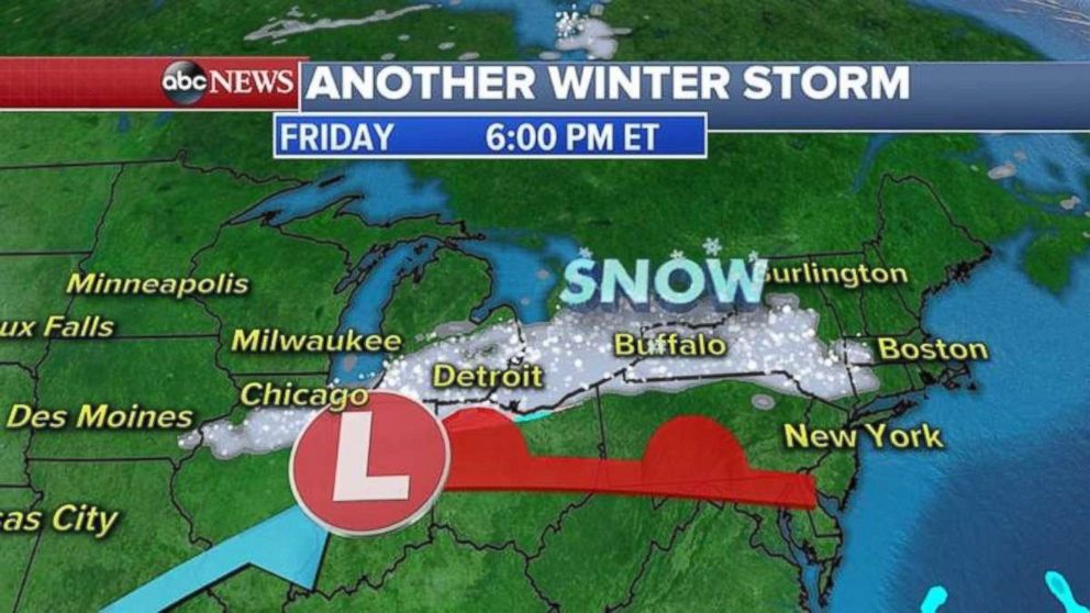 Another winter storm is expected to sweep through the Midwest and into the Northeast to close out the week.