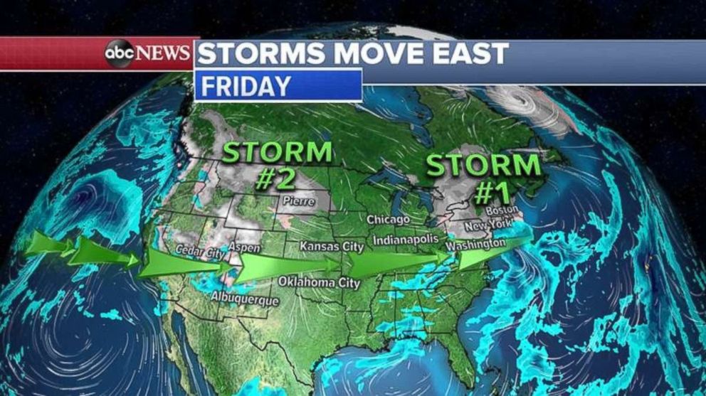 The first of two storms already is making its presence felt on the East Coast.