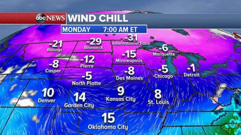Wind chills in the Upper Midwest today will reach -20 degrees in some parts.