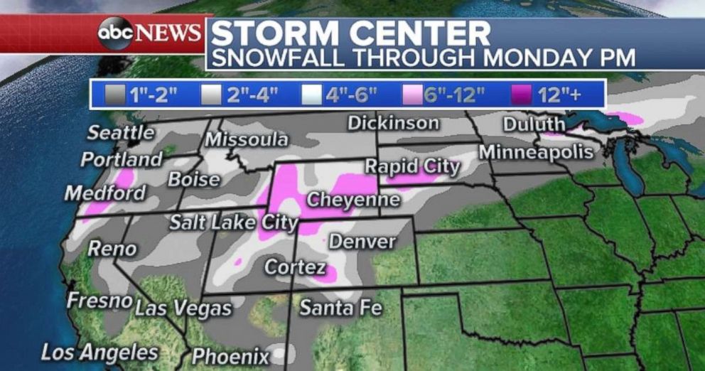Parts of the Rockies and Cascades may see up to 1 foot of snow.
