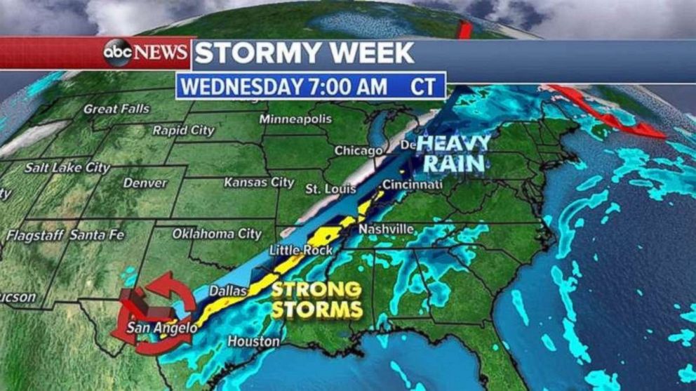 Texas and Arkansas may see 6 inches of rainfall by midweek.