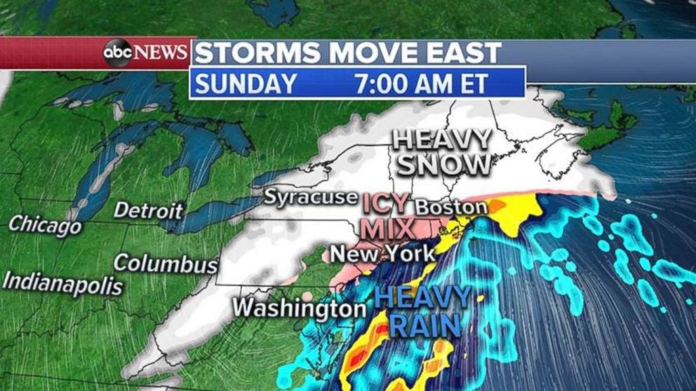 Heavy snow is expected Sunday morning in the Northeast.