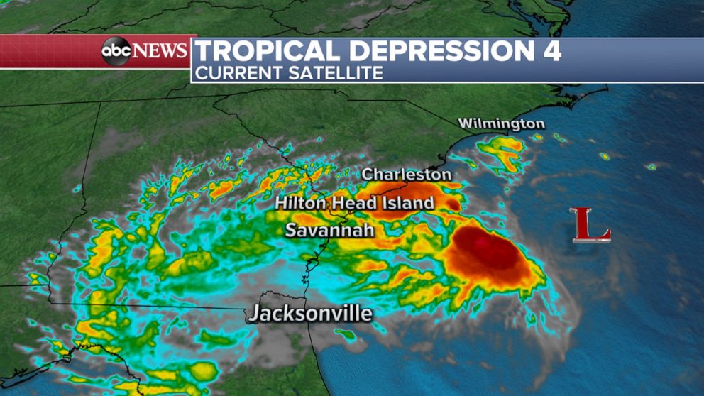 PHOTO: A weather map shows a tropical depression forming off the southeast coast of the U.S, June 28, 2021.