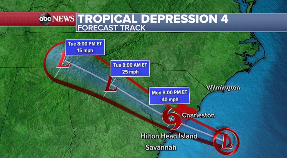PHOTO: A weather map shows forcasted track of a tropical depression expected to hit the southeast coast of the U.S, June 28, 2021.