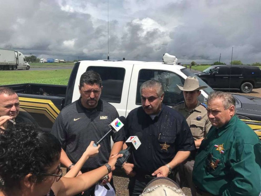 PHOTO: Webb County Sheriff Martin Cuellar briefs reporters following the discovery of a body tied to a string of four murders in two weeks in the area.