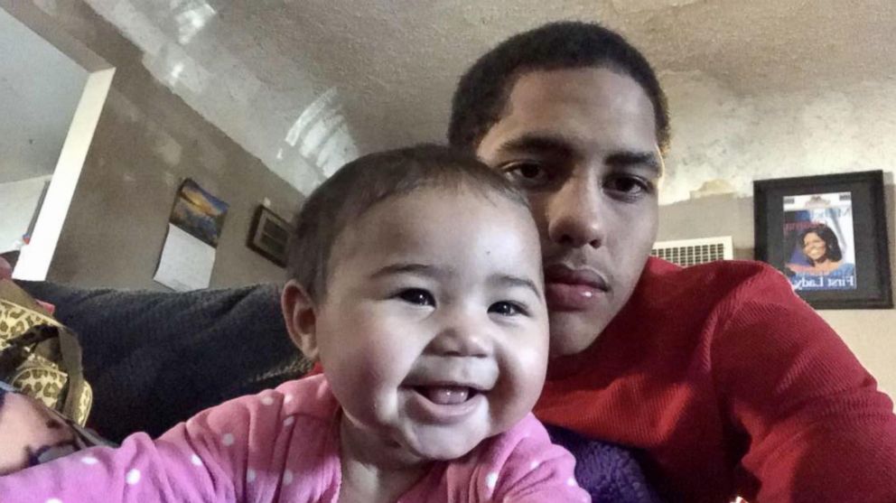 PHOTO: Closeup photo of Anthony "AJ" Weber, 16, taking a selfie with his newborn daughter Violet. 