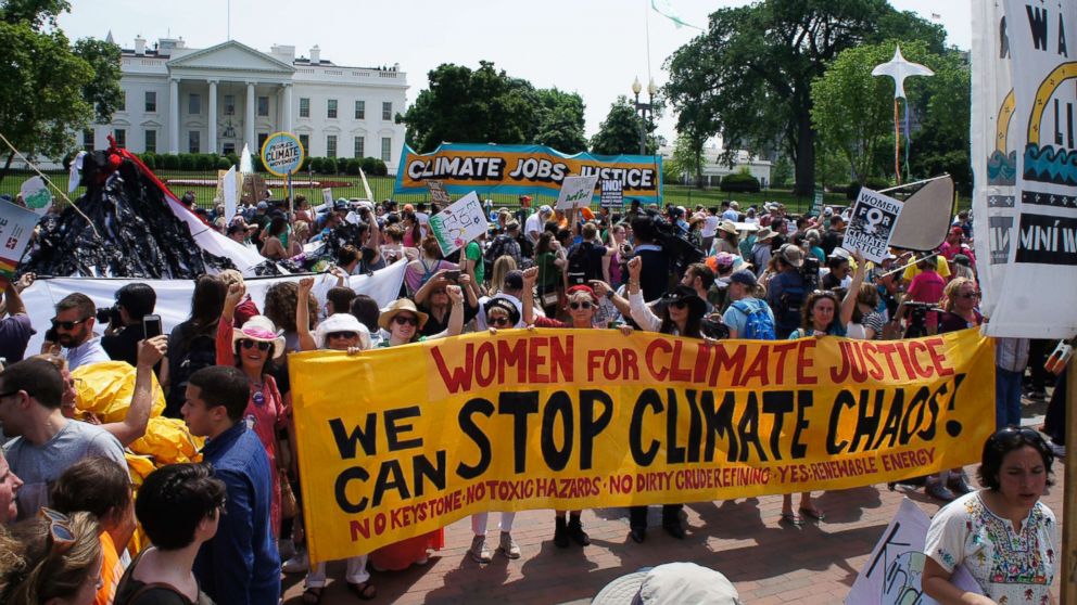 PHOTO: U.S. women take action outside the White House in Washington during the most recent People's Climate March. 
