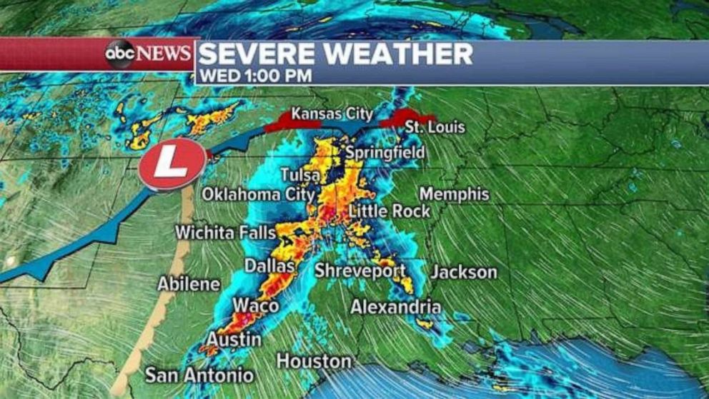 PHOTO: Severe storms will move through central and eastern Texas on Wednesday afternoon.