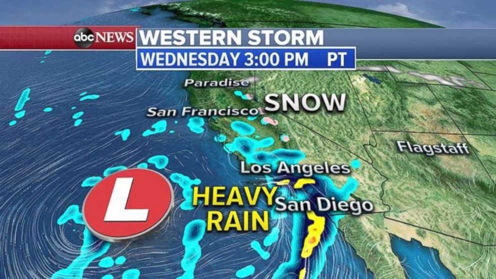 PHOTO: Heavy rain will move into Southern California on Wednesday afternoon. 