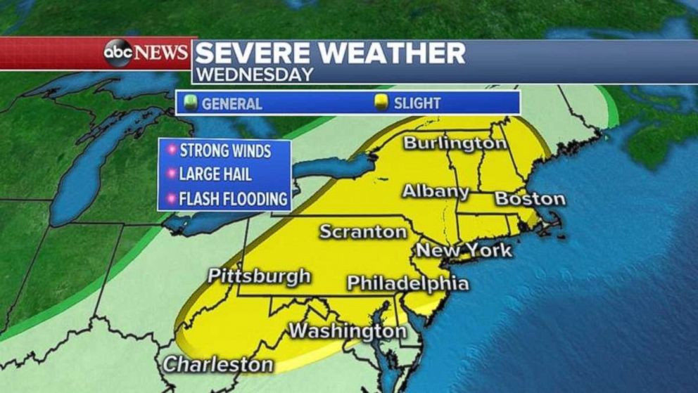 PHOTO: The severe storms will move into the Northeast by Wednesday.