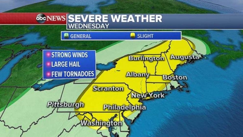 PHOTO: Severe weather is moving in the northeast on Wednesday.