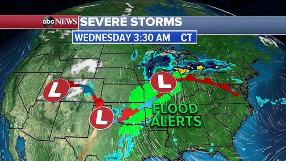 PHOTO: Flood alerts stretch across five states on Wednesday morning.