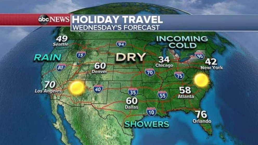 PHOTO: Travel weather will be fairly nice across most of the country on Wednesday.