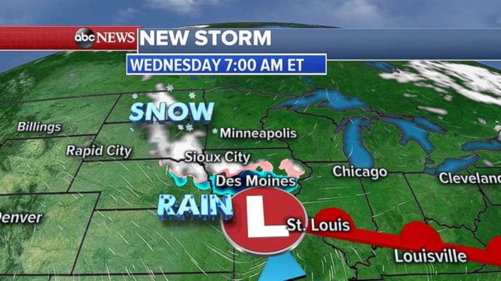 The system will move into the Midwest by Wednesday morning.