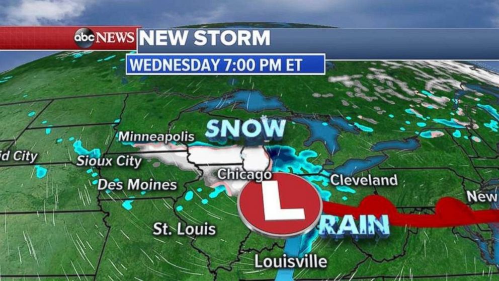 The heaviest snow will fall north of Chicago on Wednesday night.