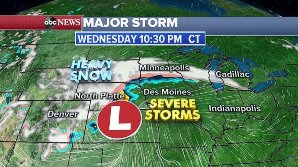 PHOTO: Heavy snow will fall in South Dakota, Nebraska and Minnesota on Wednesday night.