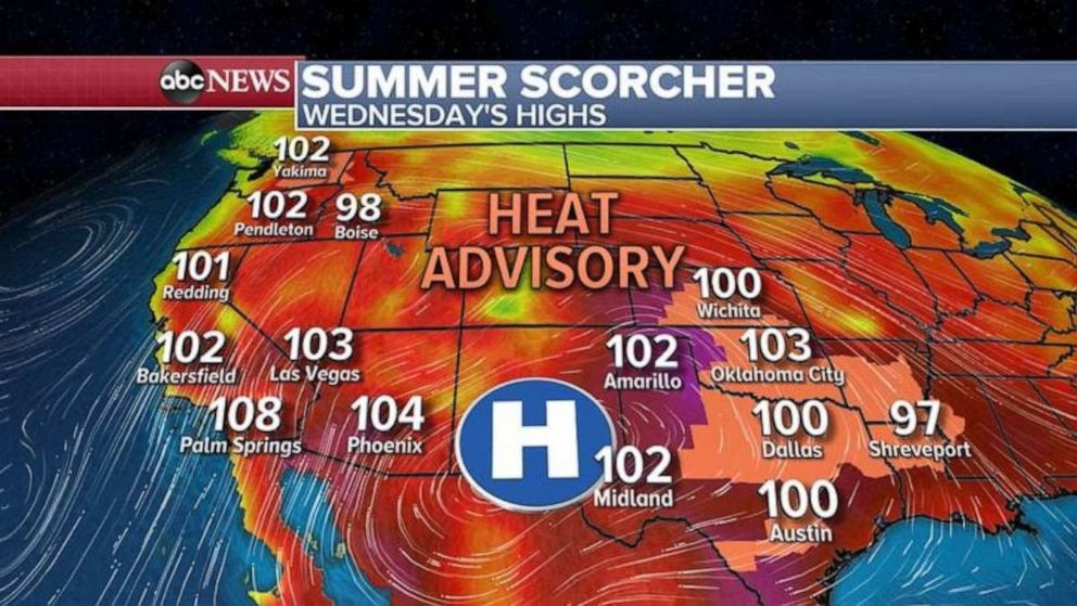 PHOTO: Hot weather and fire danger is in the forecast for the West and South on Wednesday.