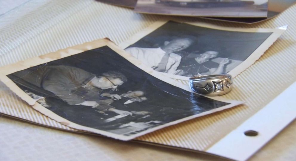 PHOTO: Photos of Ray Schmuecker and his wife, who died from breast cancer, with the wedding ring that turned up after being lost for 40 years.