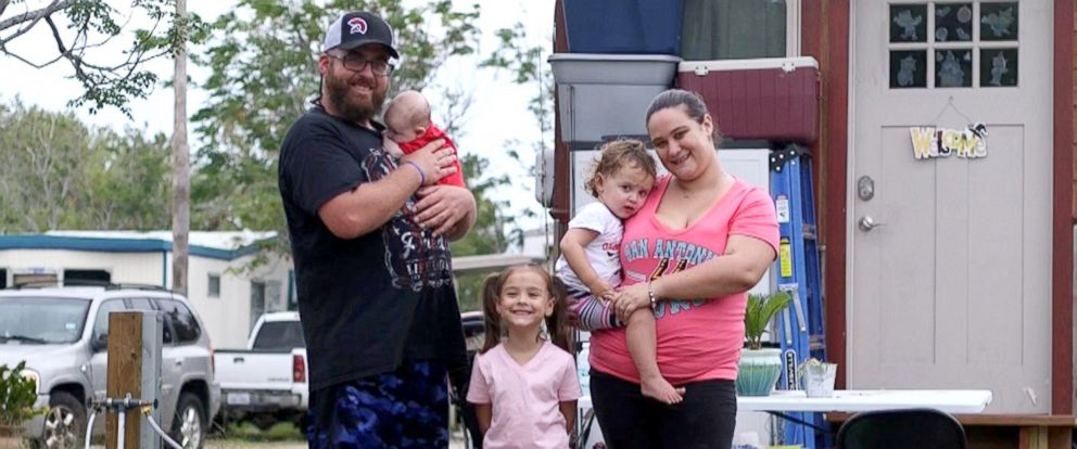 PHOTO: The Weeks family outside their new tiny home on October 31, 2017 in Corpus Christi, Texas. 