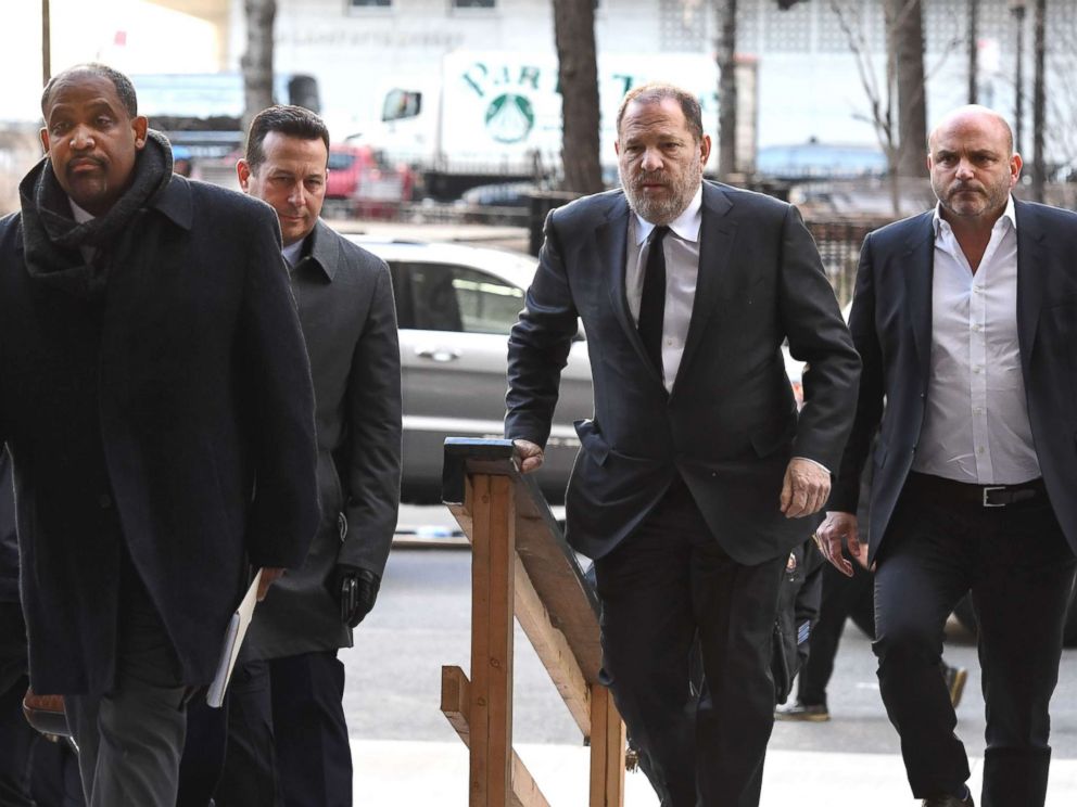 PHOTO: Harvey Weinstein arrives State Supreme Court in Manhattan with his new team of lawyers Jose Baez (2nd L), Ronald Sullivan (L) in N.Y., Jan. 25, 2019.