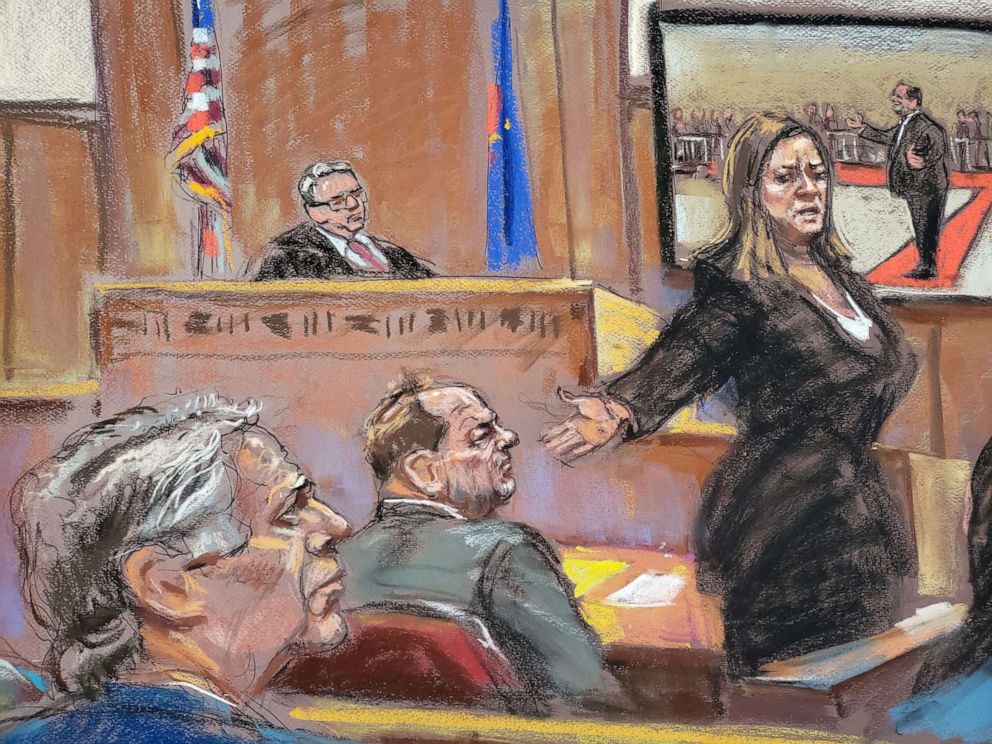 PHOTO: Prosecutor Joan Illuzzi-Orbon gives her closing arguments in front of Judge James Burke at New York Criminal Court for Harvey Weinstein's sexual assault trial in the Manhattan borough of New York City, Feb. 14, 2020 in this courtroom sketch.