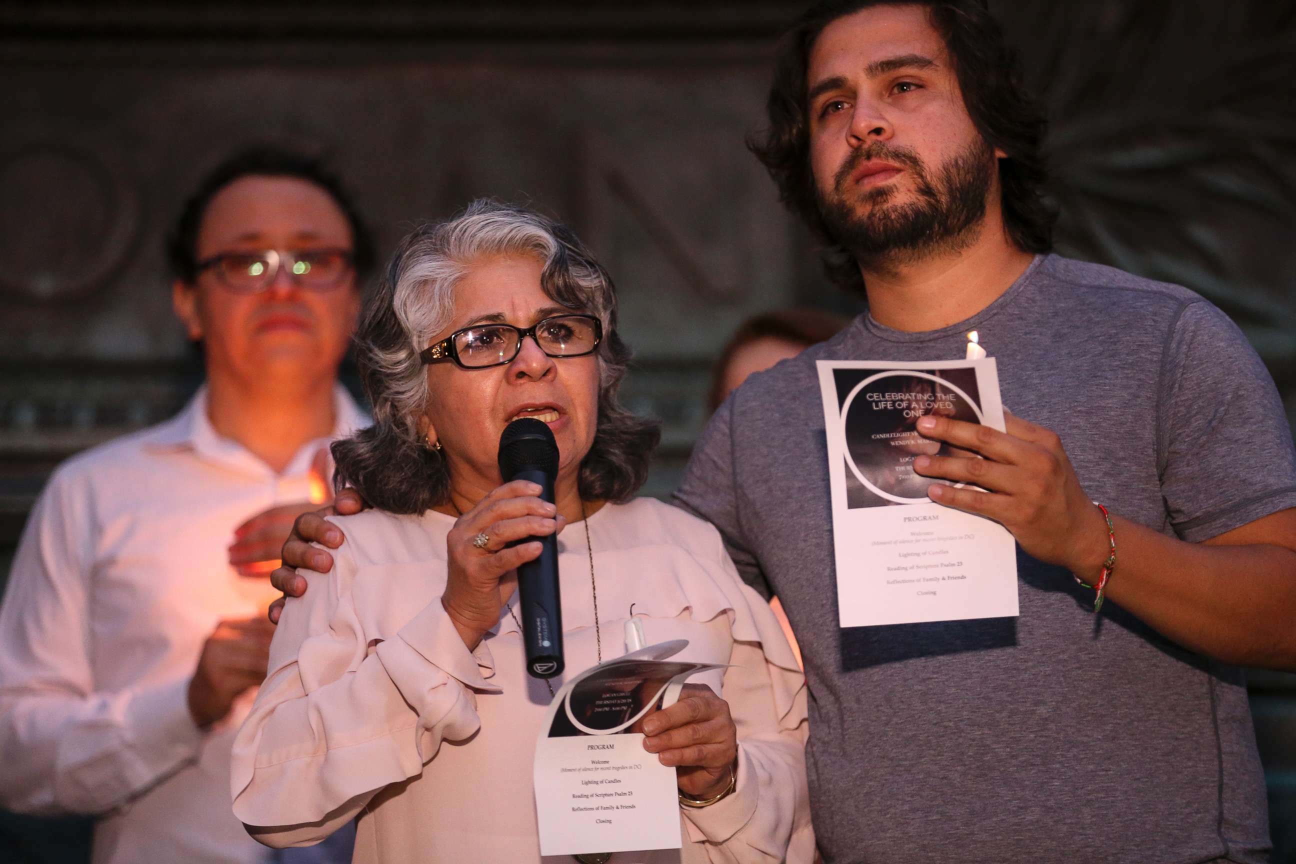 PHOTO: Cora Martinez, the mother of Wendy Matinez who was killed in Washington while jogging, speaks during a candlelight vigil in her daughter's honor on Sept. 20, 2018 in Washington.