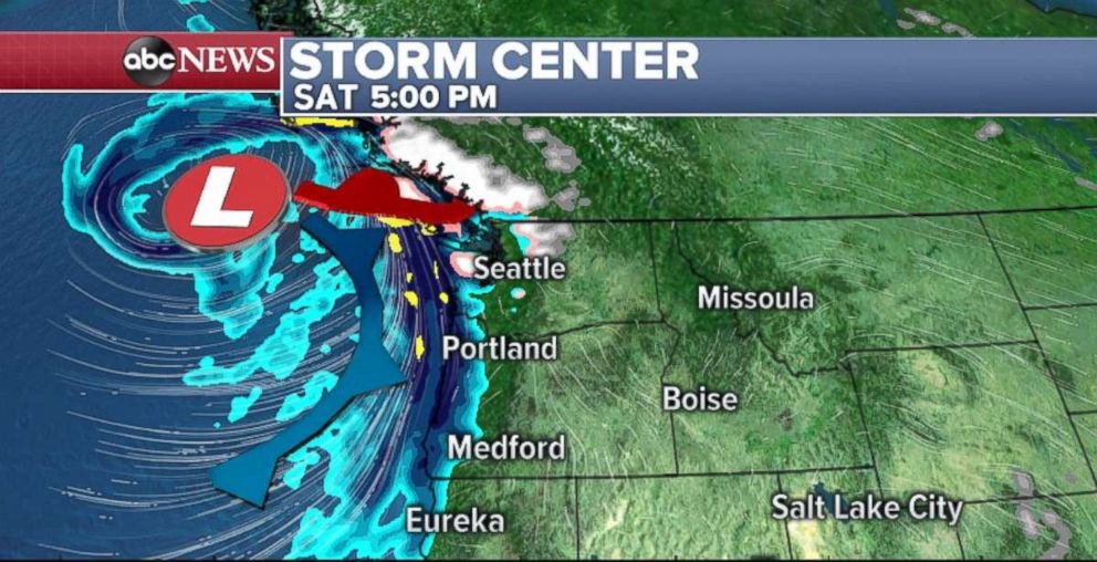 PHOTO: A low pressure system is moving into the Pacific Northwest on Saturday afternoon.
