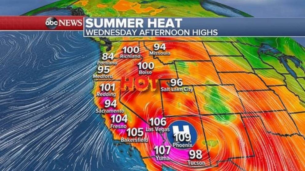 Temperatures will be over 100 degrees in much of California.