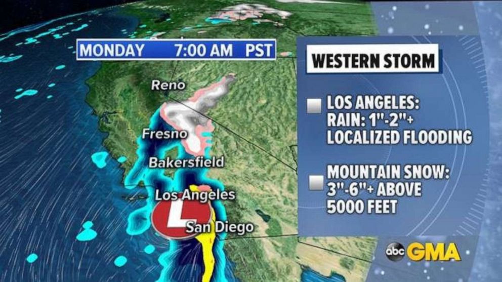 PHOTO: Rain will move into Southern California on Monday morning.