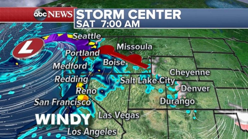 Heavy bands of rain are moving into Washington, Oregon and Northern California throughout the day on Saturday.