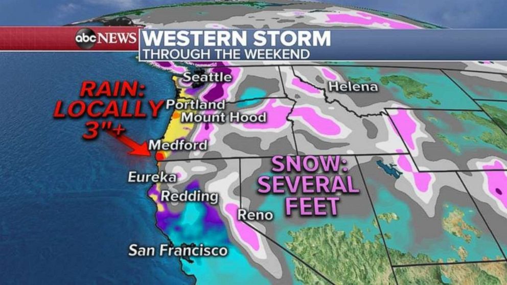 PHOTO: Snow and rain are possible over the weekend in the West.