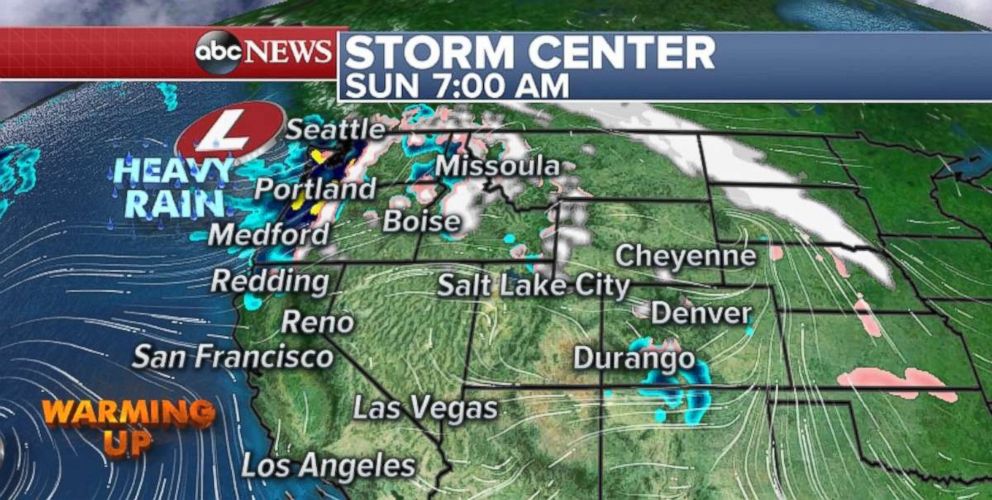 Storms are moving into the Pacific Northwest again on Sunday morning.