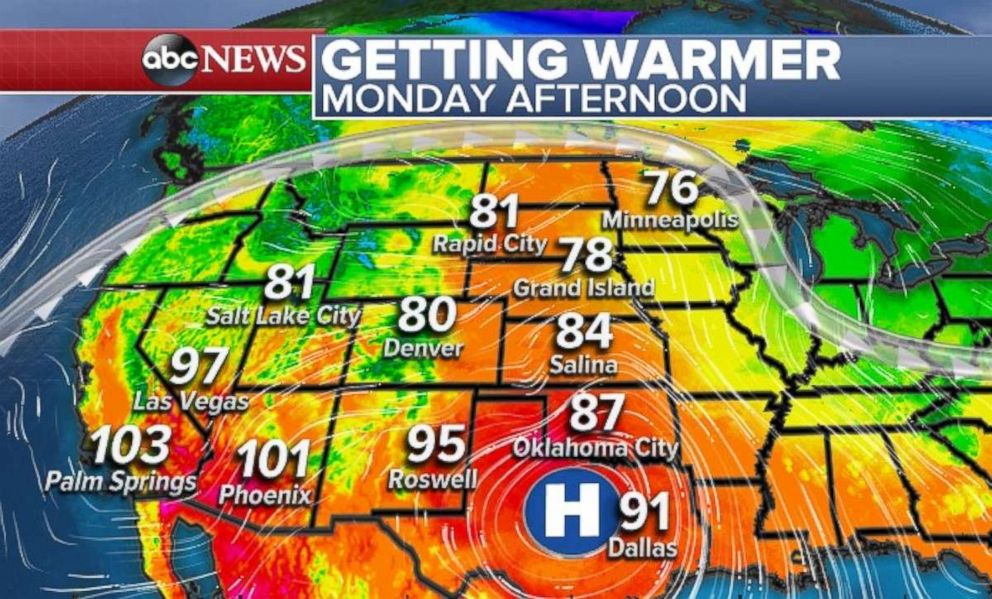 Temperatures across the western U.S. will be hot on Monday. 