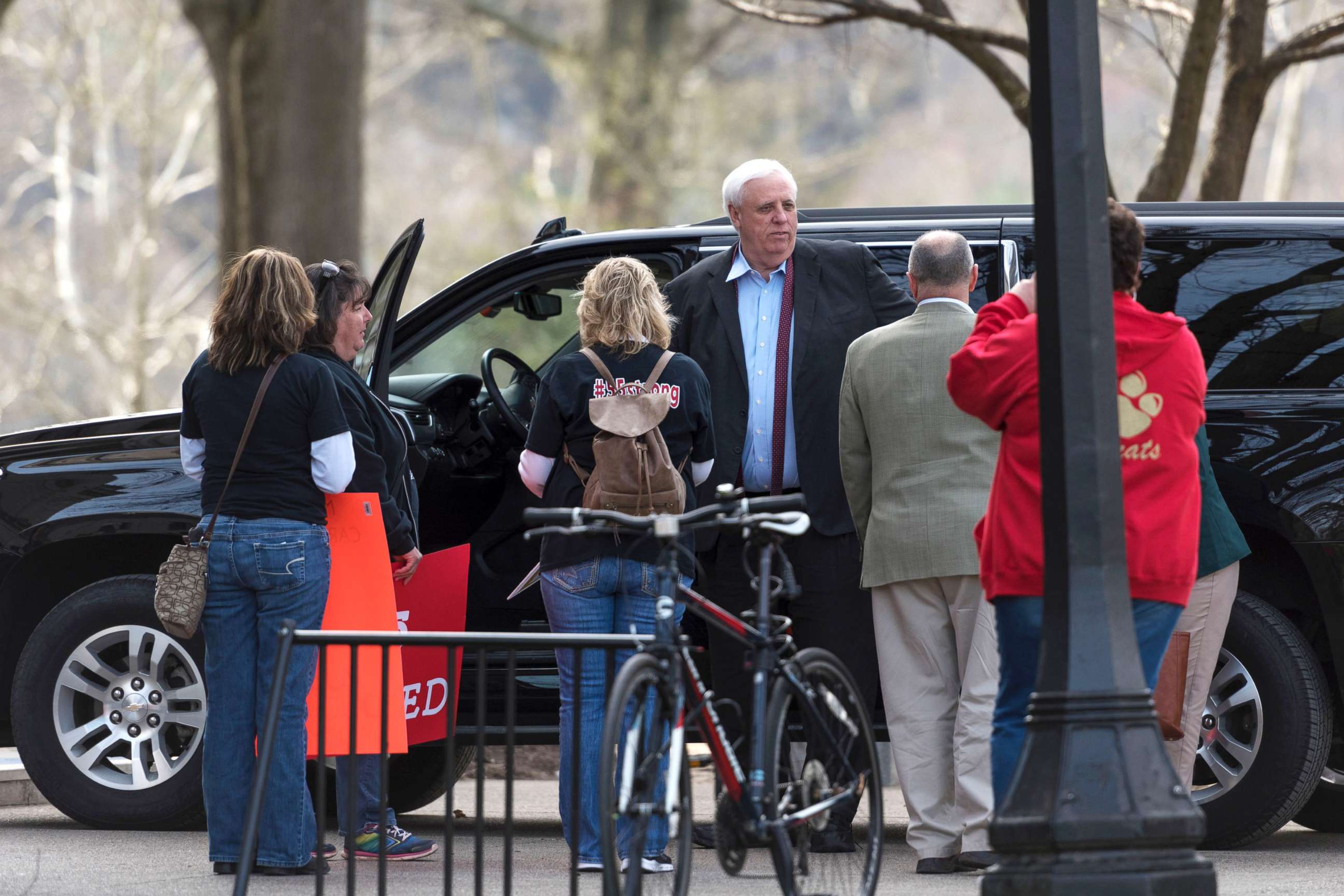 PHOTO: West Virginia Gov. Jim Justice arrives at the capitol in Charleston, W.V., March 5, 2018, the eighth day of statewide school closures due to a teachers' strike. 