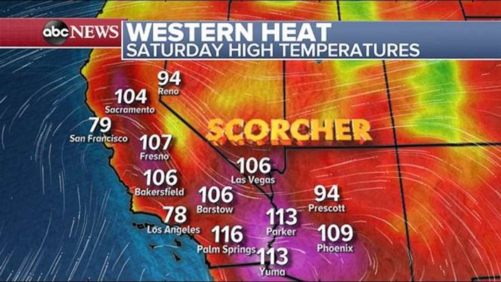 PHOTO: Inland California will be extremely hot on Saturday from Sacramento to Palm Springs.