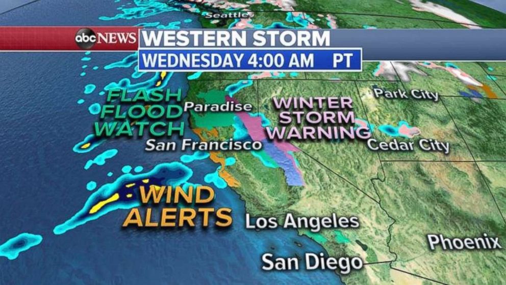 PHOTO: Flash flood watches are in place in Northern California due to heavy rain on the way Wednesday.