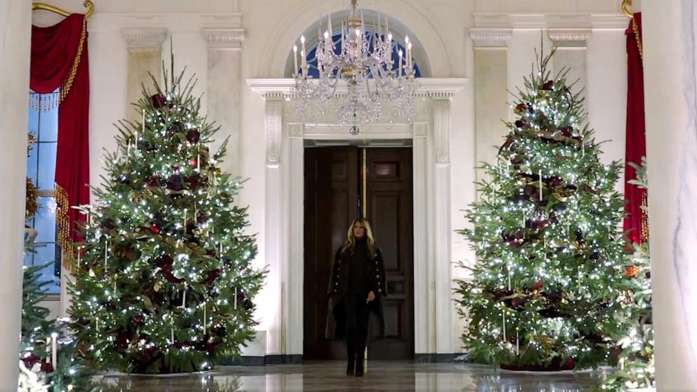 PHOTO: First Lady Melania Trump previews the 2025 White House holiday decorations in Washington, in a video released on her X account.