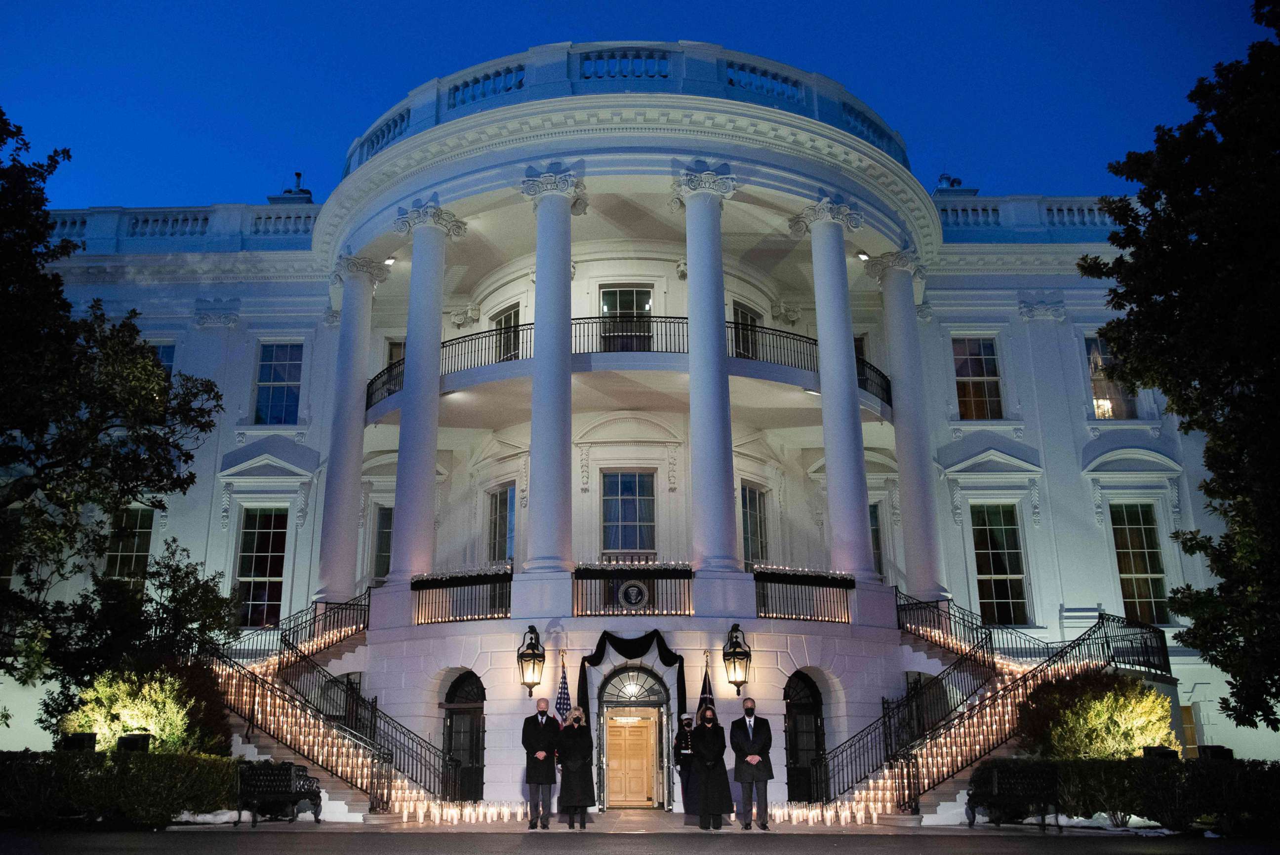 PHOTO: President Joe Biden, First Lady Jill Biden, Vice President Kamala Harris and her husband, Doug Emhoff of the White House, Feb. 22, 2021. 