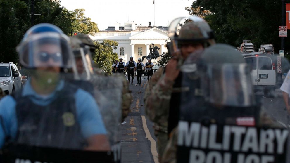 PHOTO: Police clear the area around Lafayette Park and the White House in Washington, as demonstrators gather to protest the death of George Floyd, June 1, 2020.
