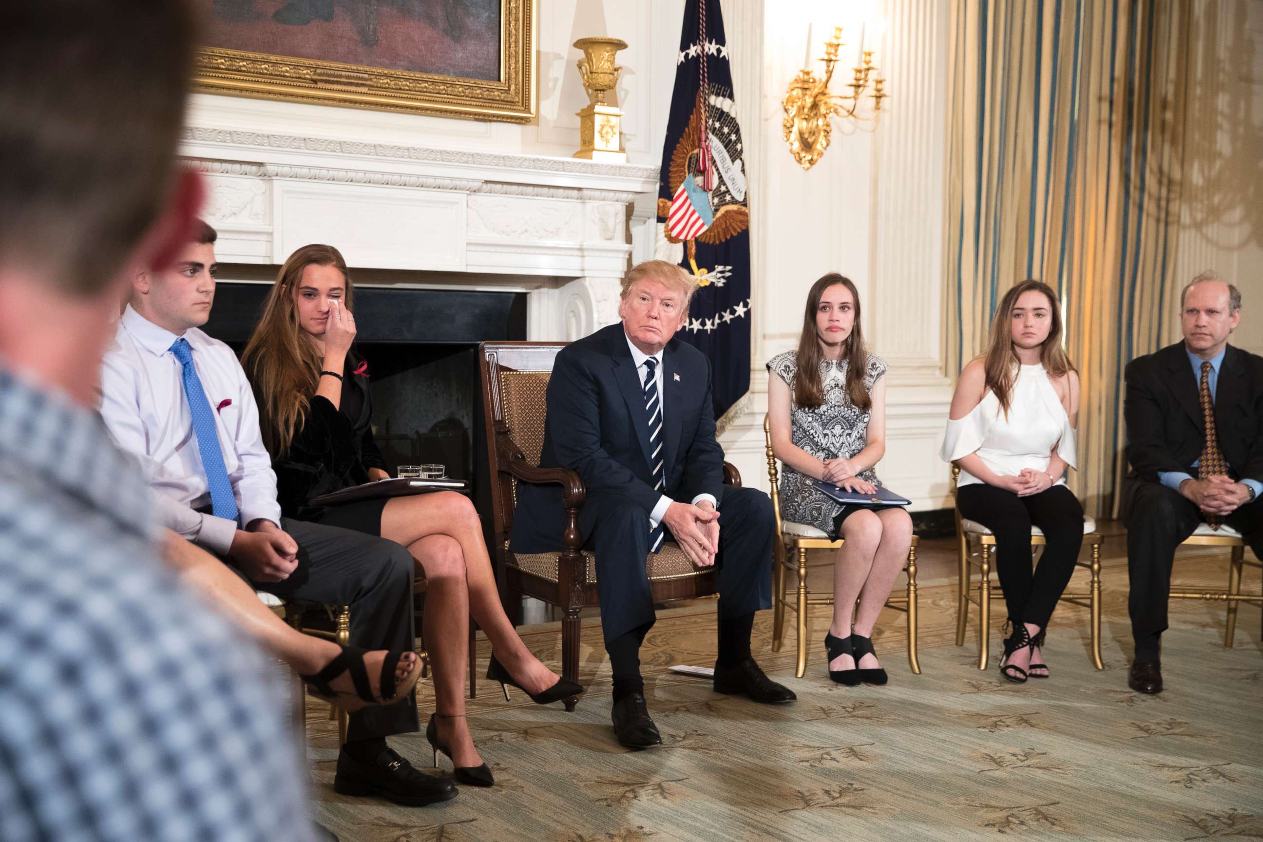 PHOTO: Marjory Stoneman Douglas High School shooting survivor Samuel Zeif, left, speaks to President Trump during a listening session with high school students and teachers, at the White House in Washington, Feb. 21, 2018.