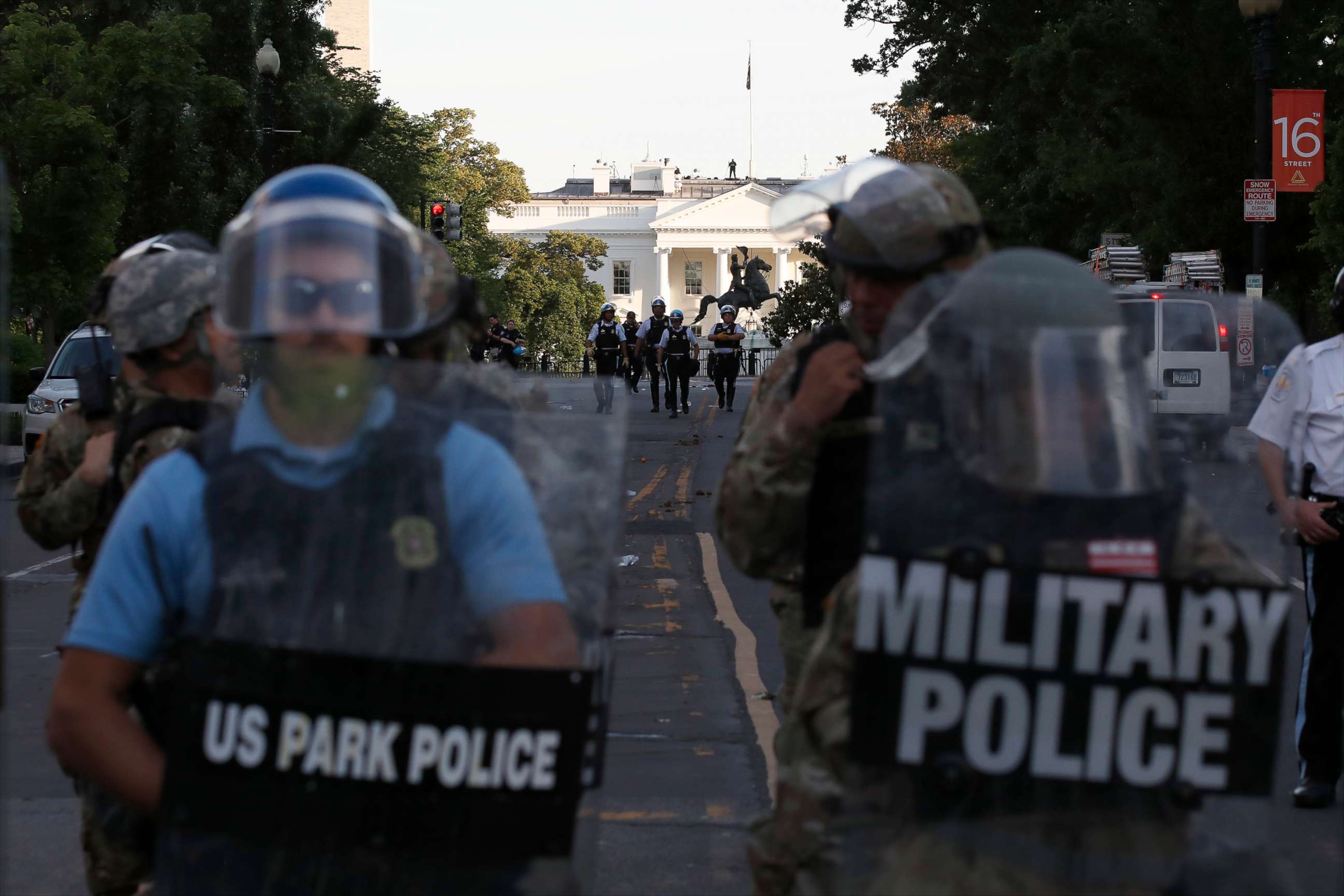 PHOTO: Police clear the area around Lafayette Park and the White House as demonstrators gather to protest the death of George Floyd, June 1, 2020, in Washington.