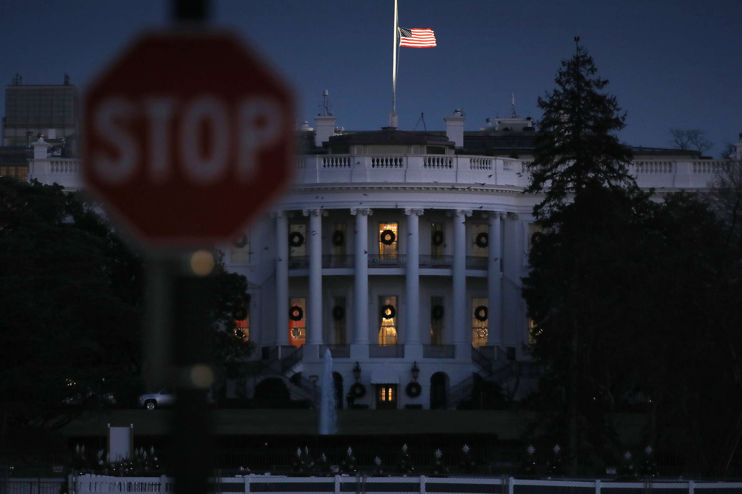 PHOTO: The White House is lit in the evening during a partial shutdown of the federal government on Dec. 24, 2018 in Washington.