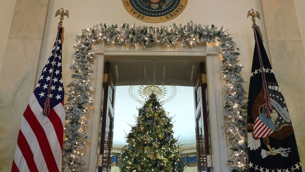PHOTO: The official White House Christmas tree stands in the Blue Room at the White House during a press preview of the 2017 holiday decorations, Nov. 27, 2017. The theme of the White House holiday decorations this year is "Time-Honored Traditions."  
