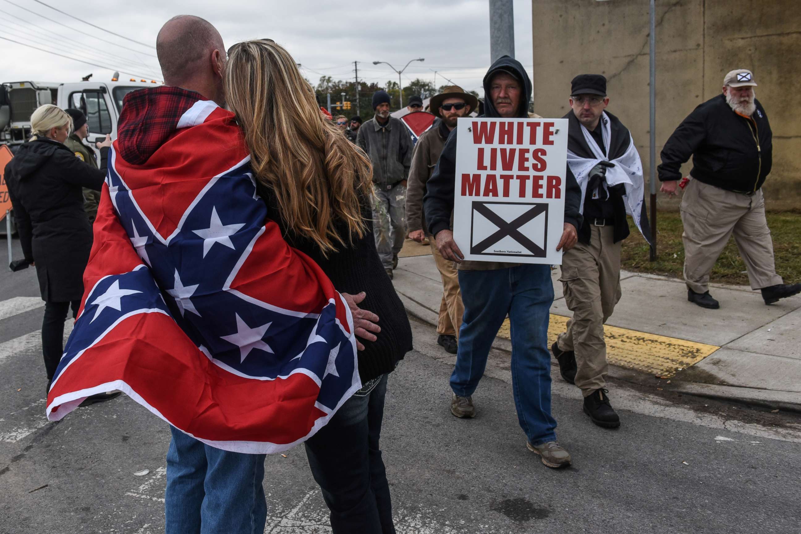 PHOTO: People participate in a "White Lives Matter" rally in Shelbyville, Tenn., Oct. 28, 2017.