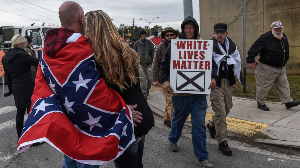 People participate in a "White Lives Matter" rally in Shelbyville, Tenn., Oct. 28, 2017.